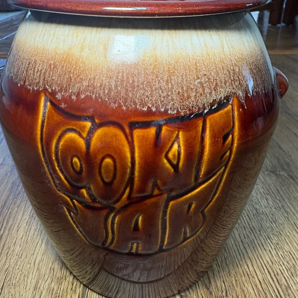 Vintage 70s McCoy Brown Drip Glaze‎ Cookie Jar USA Pottery 7024 MCM Retro Boho